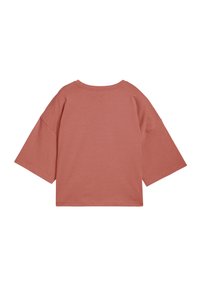 Kortærmet, oversized T-shirt i støvet rose bomuld. Har brede ærmer, en rund halsudskæring og en glat overflade uden mønstre.
