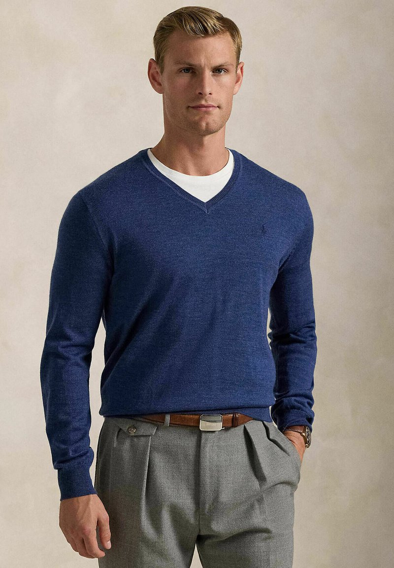Polo Ralph Lauren SLIM FIT WASHABLE WOOL V-NECK JUMPER - Pullover - indigo
