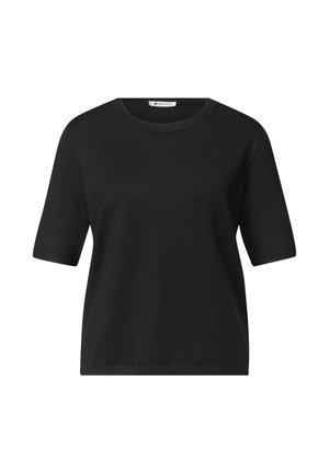 Street One, High-rise barrel leg jeans in a loose fit - Basic T-shirt - black