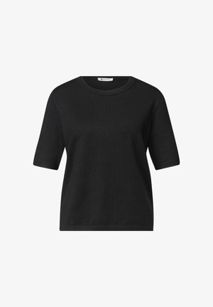 Street One, SHORT-SLEEVE SOLID-COLOR ROUND-NECK SWEATER - T-shirt basique - black