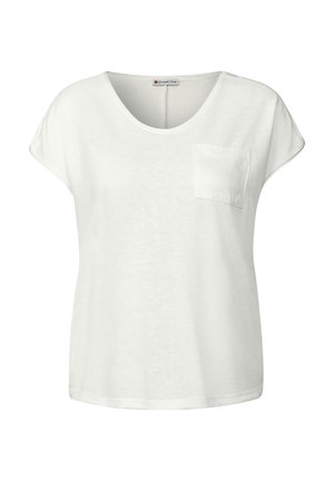 Witte korte mouwen t-shirt van zachte stof, met een ronde halslijn en een kleine voorkant pocket. Gladde textuur met een casual pasvorm.