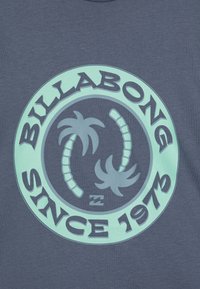 Navy blue T-shirt featuring a circular graphic design, with palm tree motifs and the text "BILLABONG SINCE 1973" in light blue and dark gray.