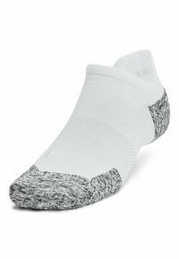 Weiße Knöchelsocke mit einem grau gesprenkelten Zehen- und Fersenbereich. Hergestellt aus strukturiertem Stoff, bietet sie eine enge Passform und ein minimalistisches Design.