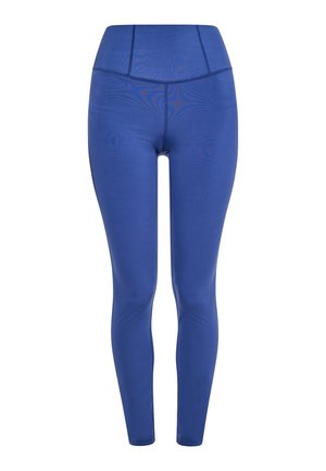 Leggings in een effen blauwe kleur, gemaakt van rekbaar materiaal, met een hoge tailleband en een gladde, gestructureerde oppervlaktestructuur.
