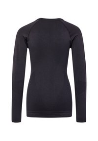 Strakvallend hemd met lange mouwen in zwart met een getextureerd patroon, voorzien van raglanmouwen en een gladde afwerking bij de halslijn en manchetten.