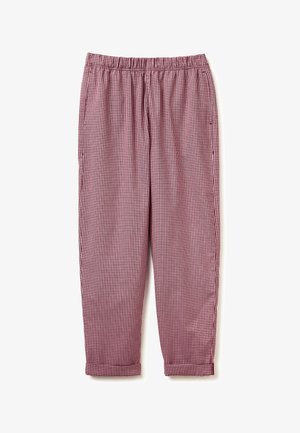 Woven cotton kalhoty s červenobílým kostkovaným vzorem, s elastickým pasem a zúženými nohavicemi s manžetami.