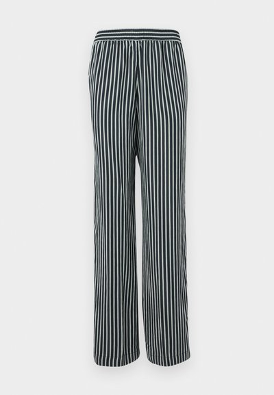 Ribad püksid laia jalaga disainiga. Omavad mereväe alussärki heledate hallide vertikaalsete triipudega. Elastne vöökoht mugavaks istuvuseks.