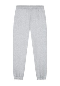 Grijze joggingbroek met een elastische tailleband, taps toelopende boorden en een zachte textuur, met een minimalistisch ontwerp zonder zakken of patronen.