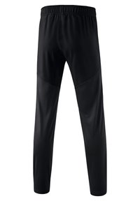 Pantalones deportivos negros con una cinturilla elástica, fabricados con una tela suave y ligera. Presentan paneles en contraste mate y brillantes.