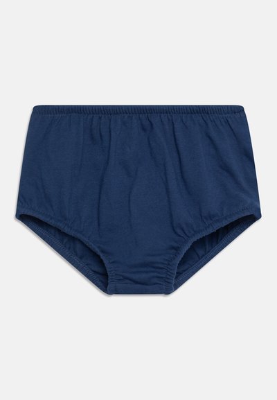 Σκούρο μπλε βαμβακερά εσώρουχα για παιδιά σε στυλ σλιπ με ελαστική μέση και ανοίγματα ποδιών, τοποθετημένα επίπεδα σε λευκό φόντο.