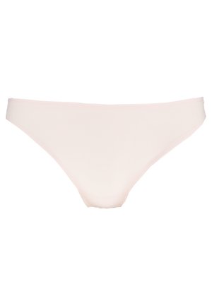 Ljusrosa bikinitrosor tillverkade av ett mjukt, elastiskt material. Har en låg midja med en minimalistisk skärning och sömlösa kanter.