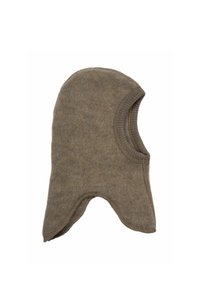 Ullbalaklava i en dämpad brun nyans. Fitted design med rundade kanter och en sydd kant. Mjukt material som passar för värme.