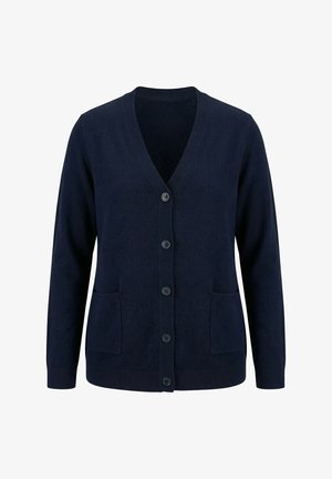 Ulla Popken, STRICKJACKE, POPELINE-EINSATZ, V-AUSSCHNITT, LANGARM - Chaqueta de punto - marine