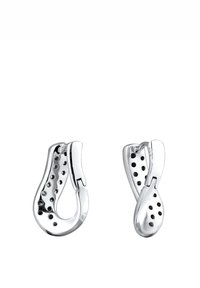 Silver-tonade örhängen med en fluid, loopingdesign som har perforerade inslag. Slät yta med polerad finish.