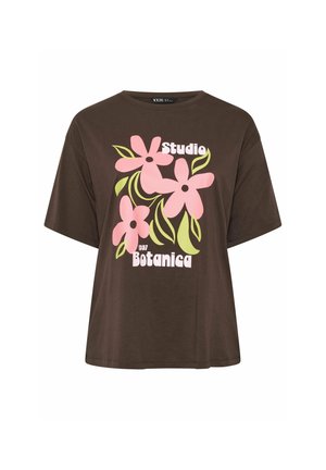 Yours Clothing, PLUS SIZE CASUAL TOPS - T-shirt print - brown