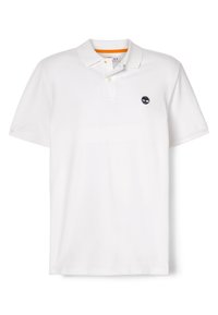 Bílá polo košile s klasickým límečkem, dvoubarevnou knoflíkovou légou na tři knoflíky a námořnickou modrou nášivkou na hrudi. Bavlněná tkanina s krátkými rukávy.