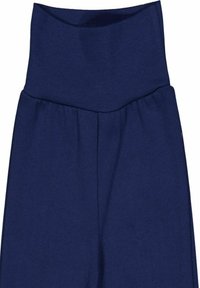 Námořnické modré legíny s vysokým pasem a žebrovaným lemem, vyrobené z měkké látky s elastickým pasem. Mají hladký povrch s minimem švů.