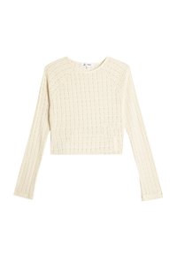 Crème kleurige cropped trui met lange mouwen, voorzien van een textuur, gebreid ribpatroon en een ronde halslijn.