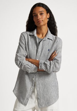 CLASSIC FIT STRIPED LINEN SHIRT - Paitapusero - black/white