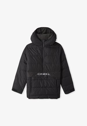 Czarna kurtka puchowa z kapturem, z przodu zamek błyskawiczny do połowy i kieszenią kangurką. Posiada poziome pikowanie oraz logo O'Neill na piersi.