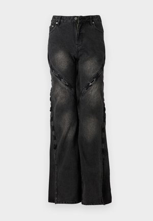 DECONSTRUCTION LACE UP - Flared Jeans - black