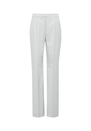 Lichtgrijze op maat gemaakte broek met een recht model, voorzien van voorplooien en een zachte textuur. Geen zichtbare zakken of versieringen.