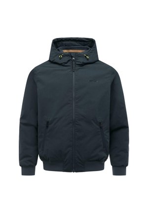 Dunkelblaue Kapuzenjacke mit Frontreißverschluss, Reißverschlusstaschen, gerippten Bündchen und Kordelzug an der Kapuze.