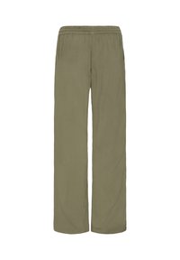 Locker sitzende Hose in Olivgrün mit elastischem Bund und Seitentaschen, in voller Länge, aus leichtem Stoff gefertigt.