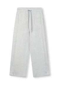 Lichtgrijze sweatpants met een elastische tailleband en trekkoord, voorzien van zijzakken en een relaxed, wijdvallend ontwerp. Zachte textuur.