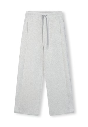 Pantaloni tuta grigio chiaro con vita elastica e coulisse, dotati di tasche laterali e un design ampio e rilassato. Tessuto morbido.