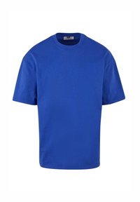 Blå kortærmet t-shirt lavet af bomuld. Har rund halsudskæring og afslappet pasform, med flade sømme og ingen synlige mønstre eller logoer.