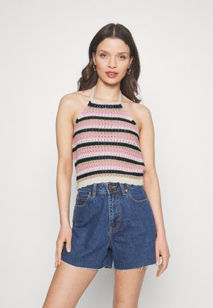 Vero Moda Petite VMSHAJI HALTERNECK - Μπλούζα - birch/bonbon/navy blazer/irish cream