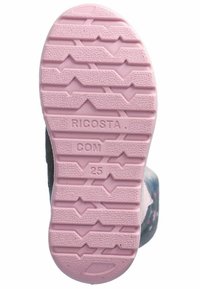 Ružová gumová podrážka s textúrovaným vzorom, zdobená cik-cak vzormi a malým logom 'RICOSTA'. Viditeľná veľkosť '25'.