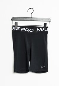Svarta idrottsshorts med en NIKE PRO elastisk midja med vit text. Tillverkade av mjukt, stretchigt tyg, slutar ovanför knäet.