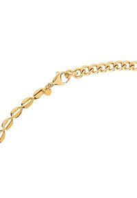 Bracelet en chaîne en or avec des maillons ovales, finition polie et fermoir à ressort. Présente une texture lisse et réfléchissante ainsi qu'un logo subtil.