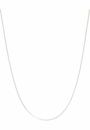 Silberne Metallkette mit kleinen, einheitlichen Gliedern, die eine glatte Oberfläche und ein schlichtes, elegantes Design aufweist.