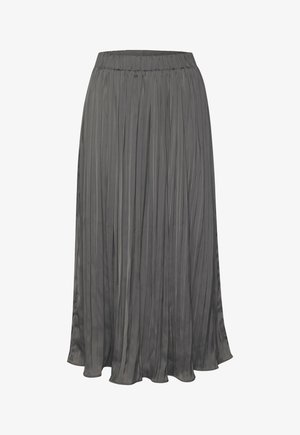 Sākta garā svārku ar vieglu audumu tumši pelēkā krāsā. Iekļauj elastīgu jostu un plūstošu dizainu ar mīkstu, gludu tekstūru.