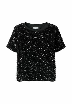 Name it, SHORT SLEEVED TOP SEQUIN - Blouse - black