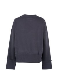 Maglione cropped grigio scuro con silhouette rilassata, scollo rotondo a coste e polsini larghi. Caratterizzato da una trama di tessuto liscia.