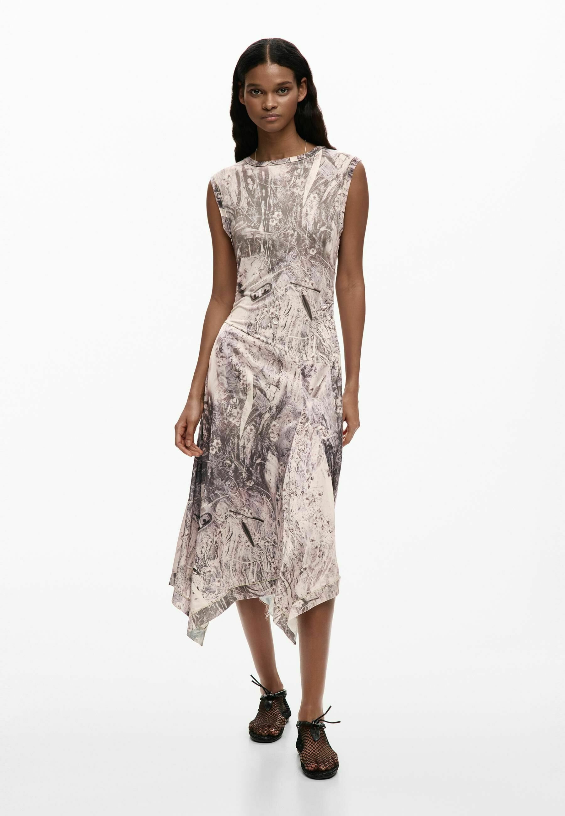 chinese dress ladies Desigual Sandalo Long Sleeved White Crochet Lace Fitted Midi Dress 24S   Belle Divino