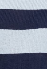 Striped fabric featuring alternating navy blue and light gray horizontal stripes, with a smooth texture and even knitting pattern.