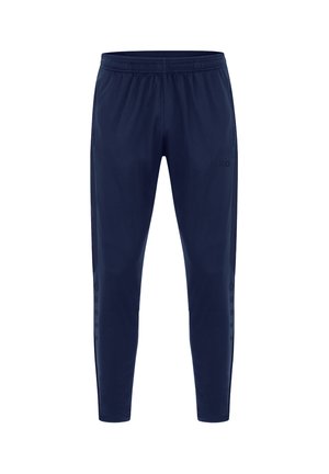 Pantaloni sportivi navy realizzati in tessuto leggero, con vita elastica, gambe affusolate e un logo discreto sulla parte anteriore.