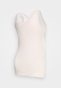 Camisola de alças clara, design sem mangas com alças largas, textura suave, forma ajustada e bainha arredondada.
