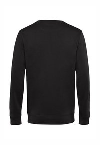 Sweatshirt nero a maniche lunghe realizzato in misto cotone, con collo rotondo e polsi a coste, texture liscia e senza loghi o motivi visibili.