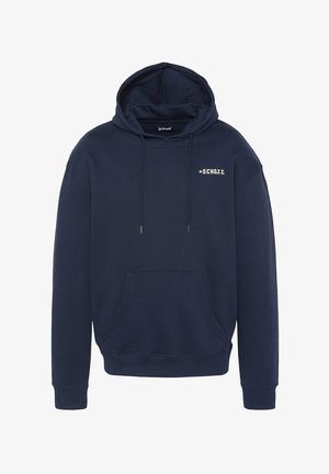 Granatowy, bawełniany sweatshirt z kapturem, wykonany z tkaniny o miękkiej strukturze. Posiada kieszeń z przodu oraz sznurki do regulacji kaptura, a na klatce piersiowej znajduje się logo.