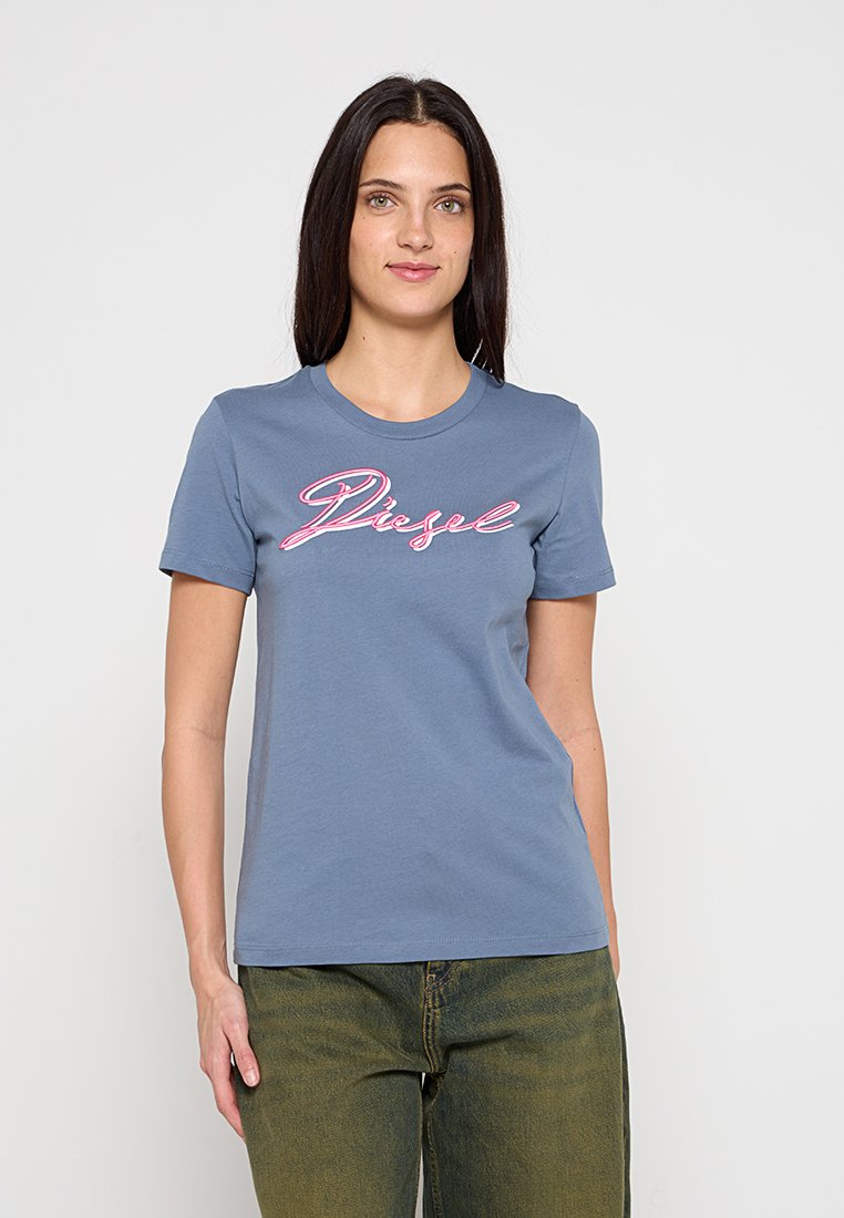 Diesel T-shirt print blauw gemêleerd