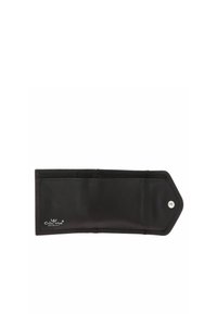 Portefeuille en cuir noir avec fermeture à bouton-pression, ouvert pour montrer l'intérieur vide et le logo "Golden Head Germany" sur le côté gauche.