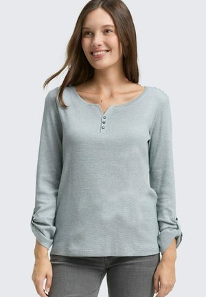 STRIPE HENLEY - Longsleeve - green offwhite small stripe