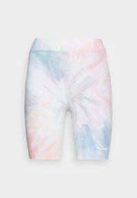 Shorts en tie-dye aux couleurs pastel, avec des motifs tourbillonnants en rose, bleu et blanc. Fabriqués en tissu doux et extensible avec une taille élastique.