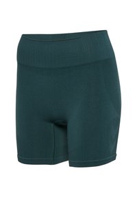 Mørkegrønne atletikshorts med en tekstureret linning og glat stof. Har et tætsiddende design og en lille sideaccentdetalje.